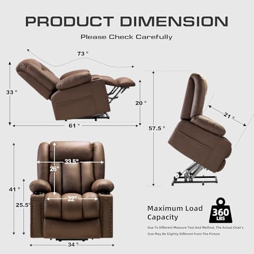 Large Power Lift Chair Recliner for Elderly with Heat and Massage, Dark Brown W500