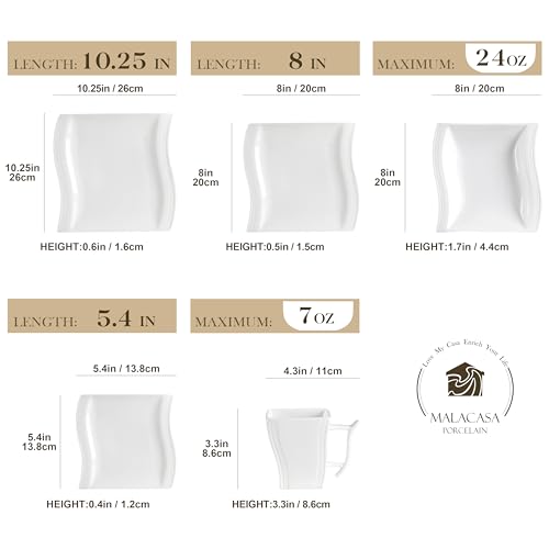 MALACASA Ivory White Porcelain Dinnerware Set, 60 Piece for 12 B171959