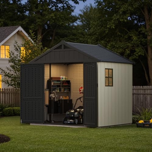 Patiowell 8 x 12 FT Plastic Outdoor Storage Shed with Floor, Window and Lockable Door F41822