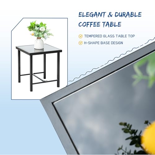 Greesum 3-Piece Rocking Wicker Bistro Set with Glass Coffee Table, Beige T6480