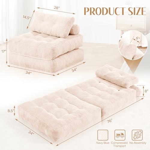HABUTWAY Folding Sofa Bed Convertible Sleeper Chair with Dual-Pillow, Black D26880