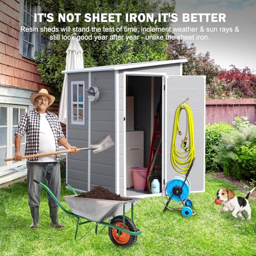 8x6x7 FT Resin Storage Shed, Waterproof Outdoor Tool Shed with Floor, Dove Grey C693740