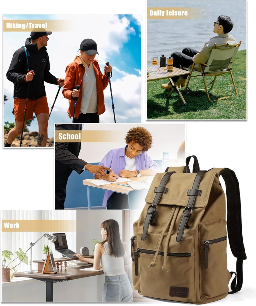 Canvas Vintage Casual Daypack Backpack for Men Women, Water Resistant Lightweight, 14 Inch Laptop Rucksack E55739