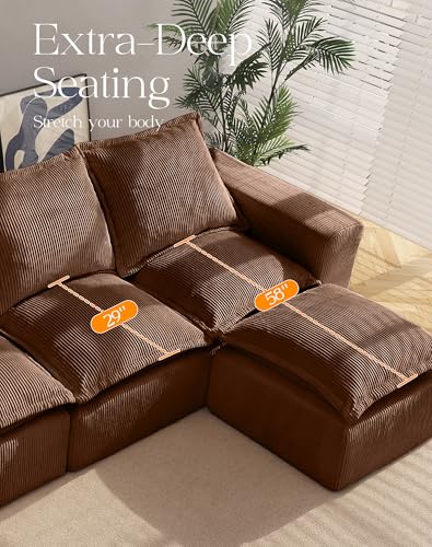 Comfy Cloud Couch with L-Shape Chaise, Modular Sectional Sofa in a Box, Soft Corduroy, Black U67688