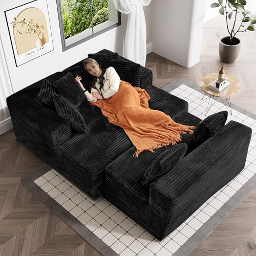 131" Modular Sectional Sofa Cloud Couch, Corduroy Memory Foam Black O10952