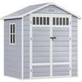 DWVO 6x4.4 FT Resin Storage Shed with Fence-Style and Side Windows, Lockable Door, and Vents for Garden, Backyard, Patio, Lawn, Gray