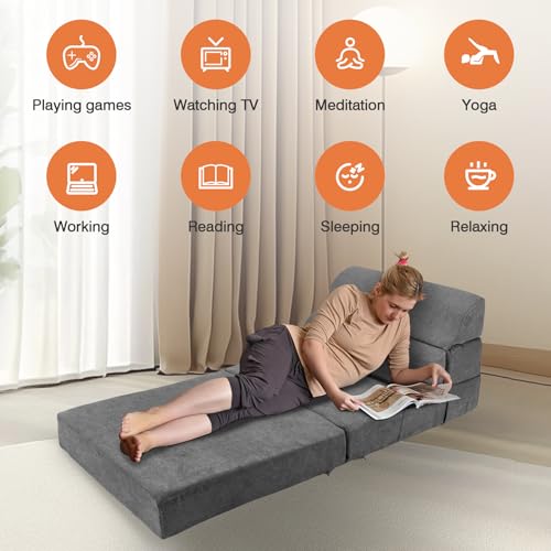 Comfy Folding Sofa Bed Grey Convertible Sleeper Chair Couch M171120