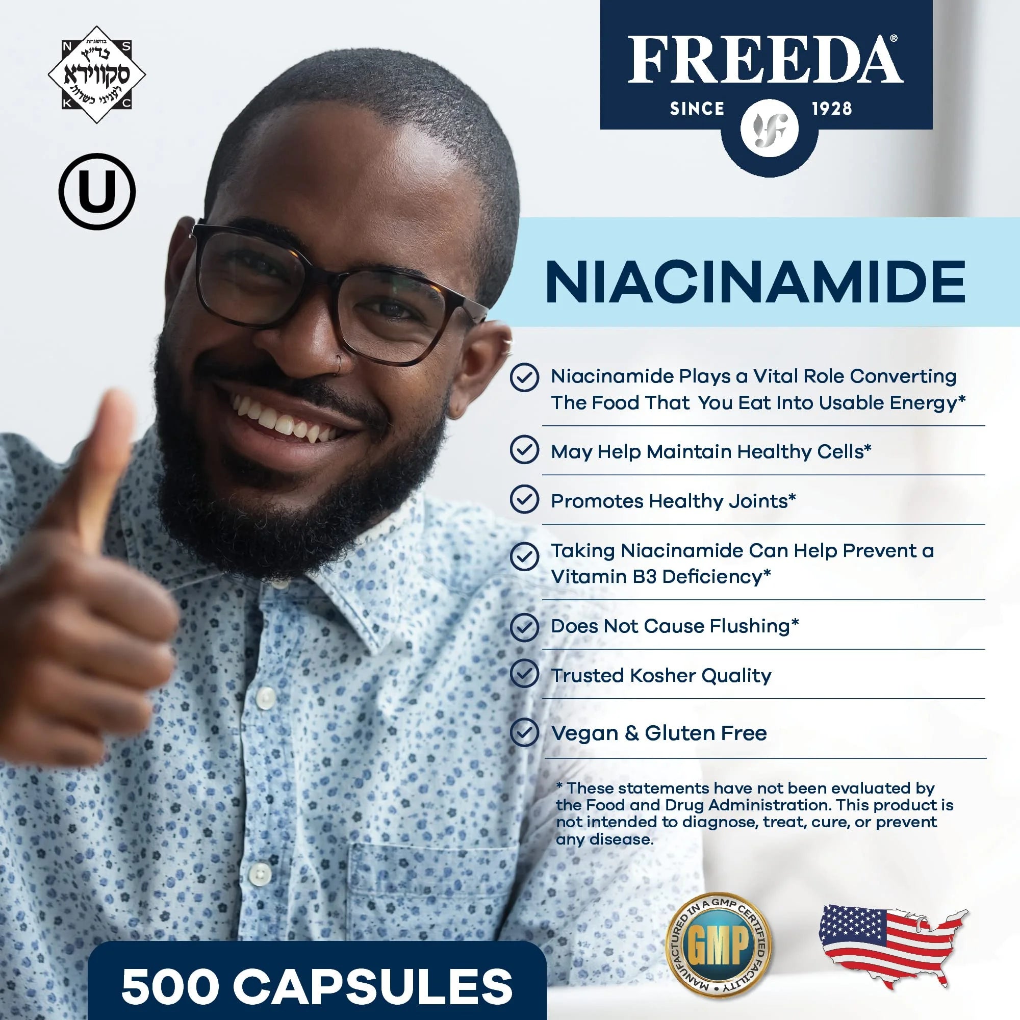 Freeda Niacinamide Vitamin B3 250 mg, 500 Capsules Z671
