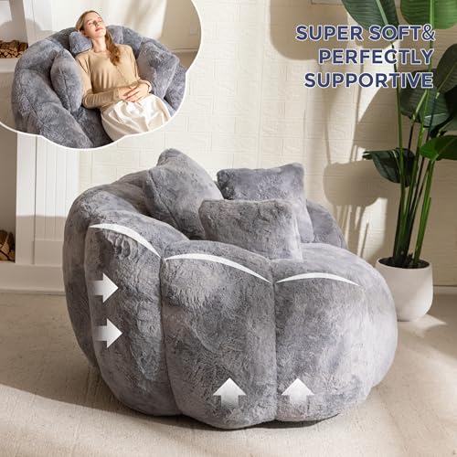 MAXYOYO Floral Shaped Bean Bag Sofa for Adults, Faux Fur, Beige M8911