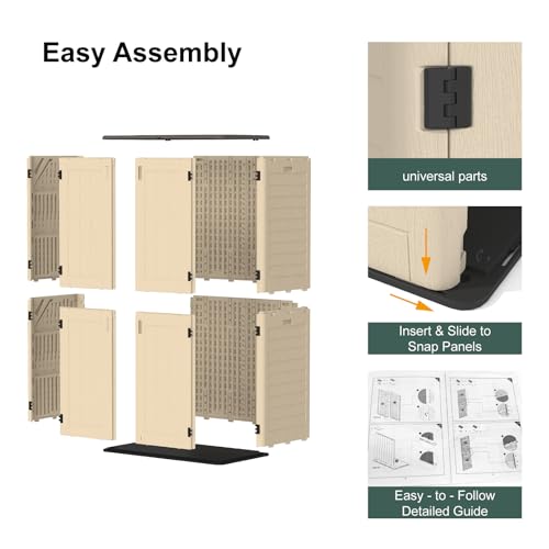 60 Cu.Ft Vertical Outdoor Storage Shed, All-Weather Resin Cabinet, Lockable, Khaki A6694