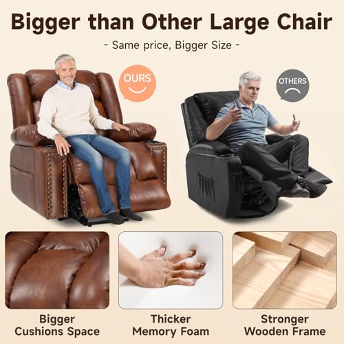 Large Power Lift Chair Recliner for Elderly with Heat and Massage, Dark Brown W500