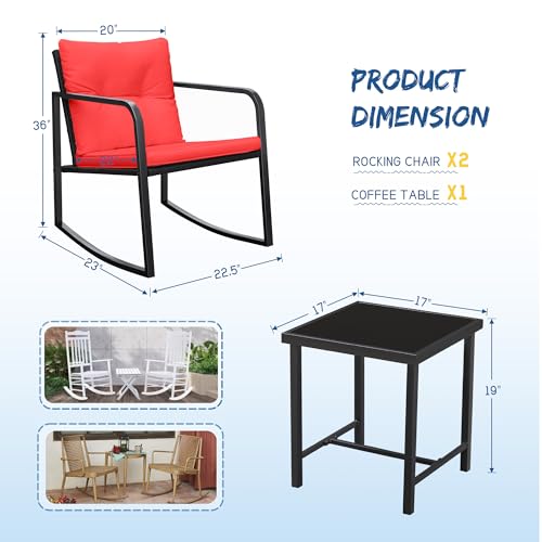 Greesum 3-Piece Rocking Wicker Bistro Set with Glass Coffee Table, Beige T6480