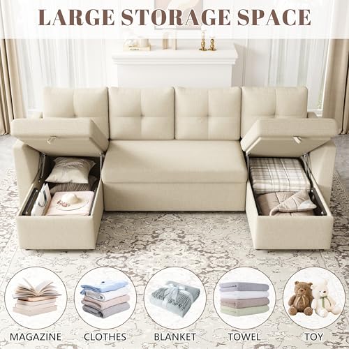 Oversized Sleeper Sofa Couch with Double Storage Chaise, Dark Grey U1381