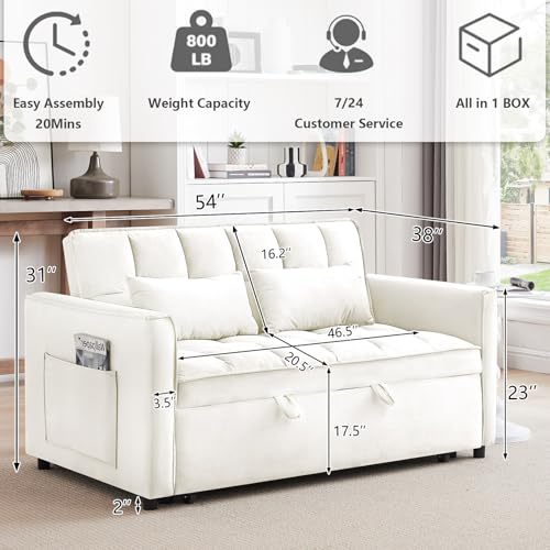 3 in 1 Convertible Sleeper Sofa Bed Futon with Adjustable Backrest, Velvet, Black Q74350