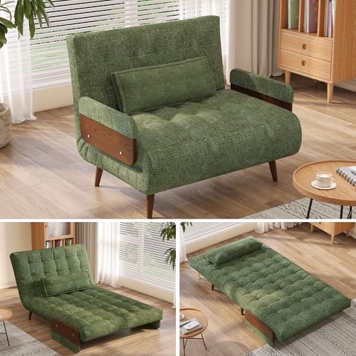 Convertible Chair Bed Sleeper for Adults with Wooden Arms, Linen G638