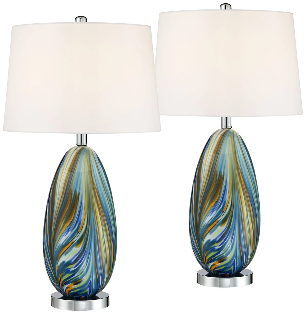 Possini Euro Design Pablo 27" Tall Modern Coastal Table Lamp Set of 2 Blue Art Glass N426736