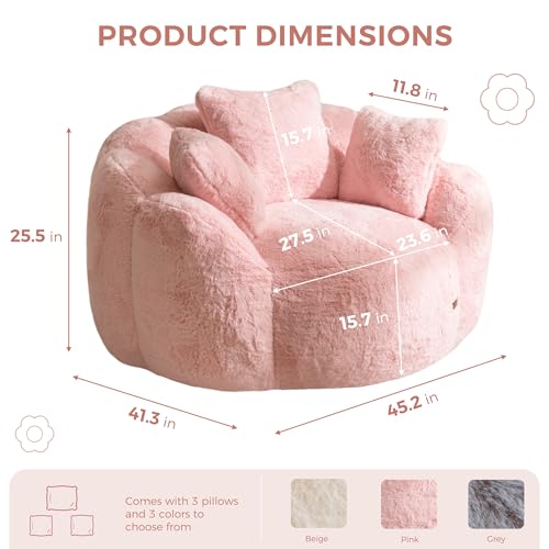 MAXYOYO Floral Shaped Bean Bag Sofa for Adults, Faux Fur, Beige M8911