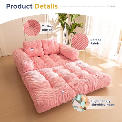 MAXYOYO Folding Sofa Bed L-Shaped Convertible Sleeper Couch with Pillow, Dark Grey X9070