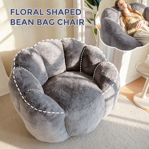 MAXYOYO Floral Shaped Bean Bag Sofa for Adults, Faux Fur, Beige M8911