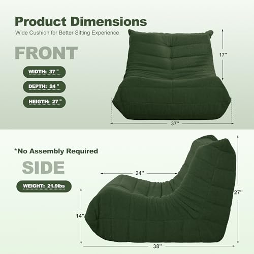 Bean Bag Chair Big Sofa for Adults with Memory Foam, Black Plush A2357