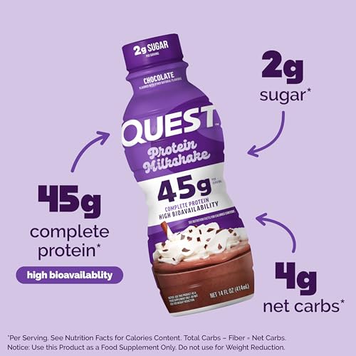 Quest Nutrition Chocolate Protein Shake, 45g Protein, 12 Count O25975