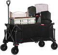 Collapsible Wagon, Folding Utility Wagon Cart for Beach, Fishing, Outdoor Camping, Pet Pulling (Black)