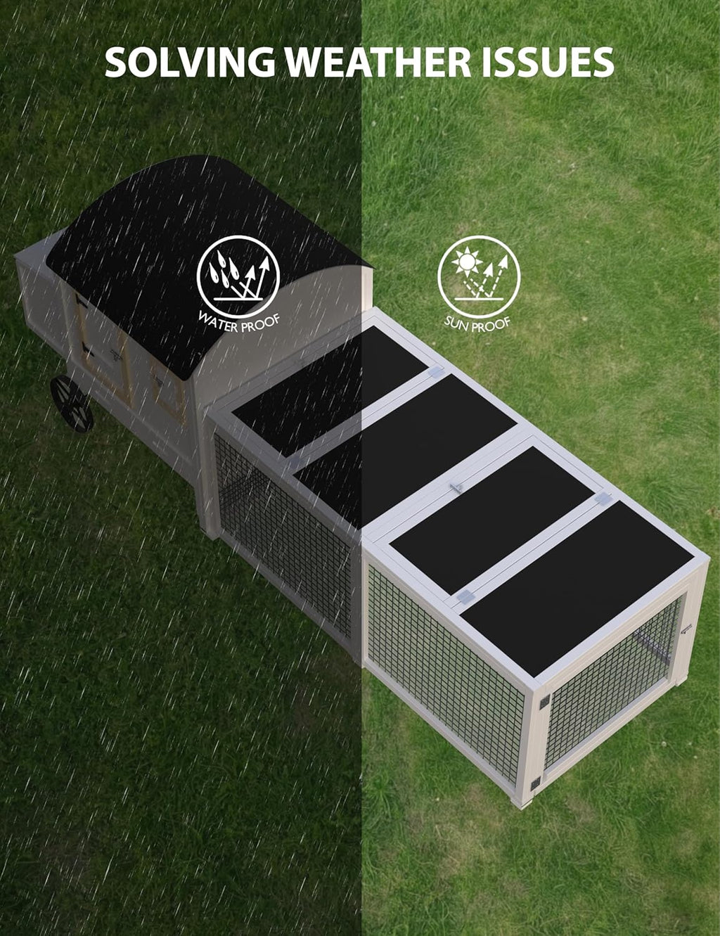 Chicken Coop for 3-5 Chickens with Run, Wooden, Waterproof Roof, White Z4459
