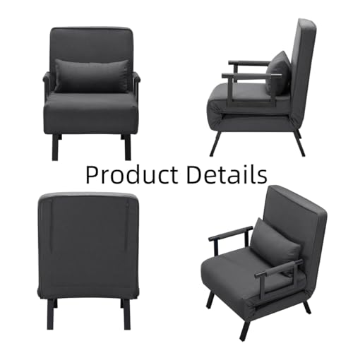 3 in 1 Sleeper Sofa Bed with Side Pocket, Black Convertible Futon Couch W34330