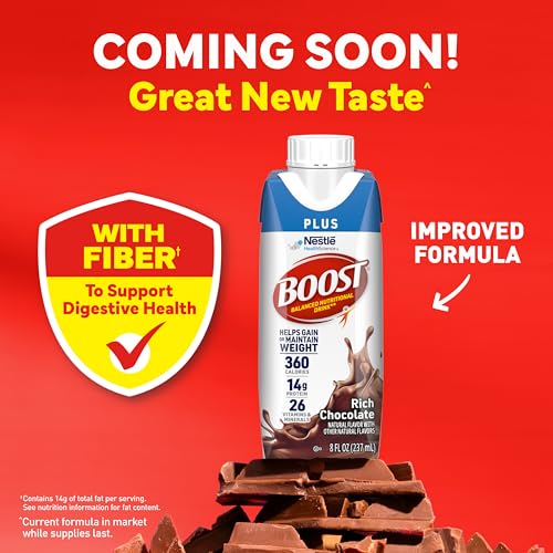 BOOST Plus Nutritional Drink, Rich Chocolate, 8 fl oz, 24 Pack N58514