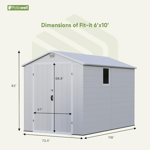 Patiowell 6 x 8 FT Plastic Outdoor Storage Shed with Floor, Dark Grey O60190