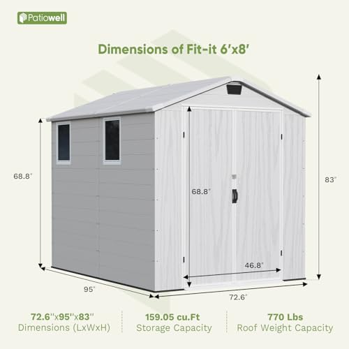 Patiowell 6 x 8 FT Plastic Outdoor Storage Shed with Floor, Dark Grey O60190