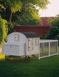 Chicken Coop, Outdoor Chicken Coop for 3-5 Chickens, 106in Chicken Coop with Run, Wooden Chicken Coop with Waterproof Roof, Nesting Box, Pull Out Trays and Ramp, White Carriage