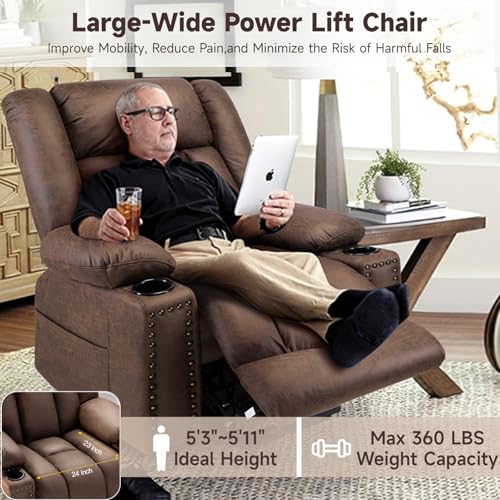 Large Power Lift Chair Recliner for Elderly with Heat and Massage, Dark Brown W500