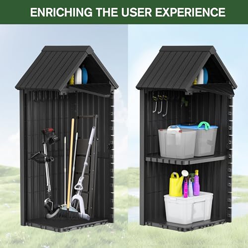 Outdoor Storage Shed with Lock, Waterproof Resin Garden Tool Cabinet G12946
