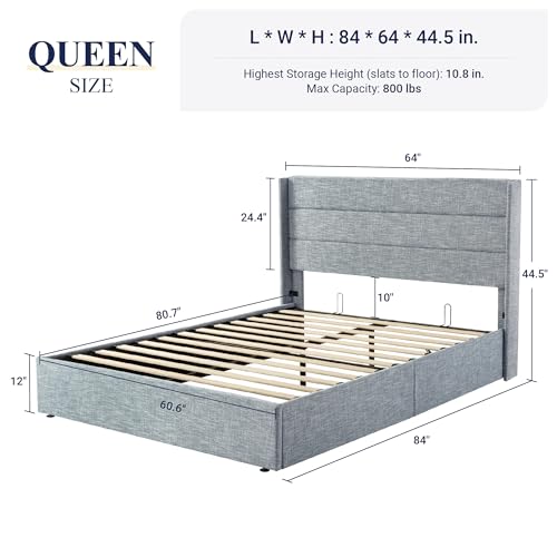 Allewie Full Size Lift Up Storage Bed with Wingback Headboard, Light Beige C85153