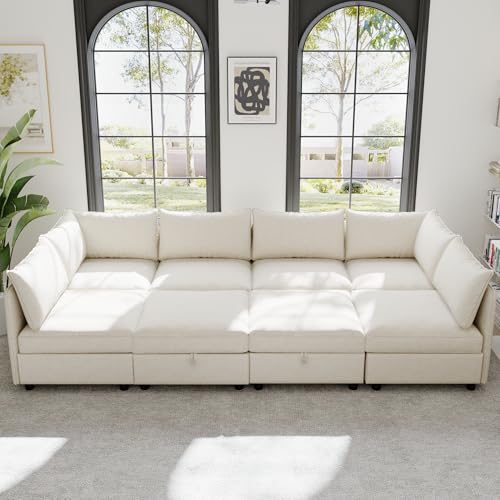 Oversized Modular Sectional Sofa with Movable Ottomans, U-Shaped Chenille J2923