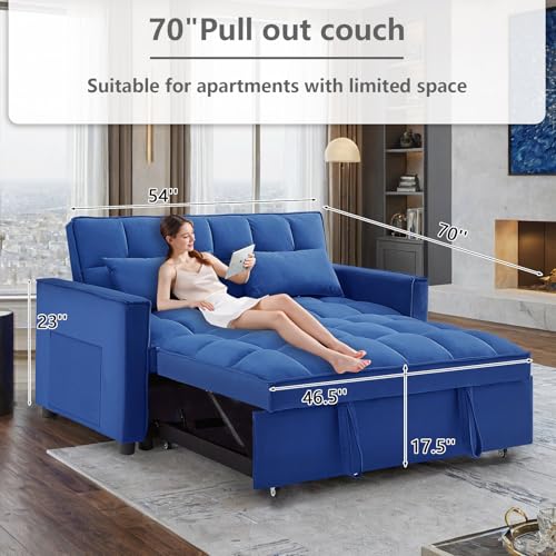 3 in 1 Convertible Sleeper Sofa Bed Futon with Adjustable Backrest, Velvet, Black Q74350
