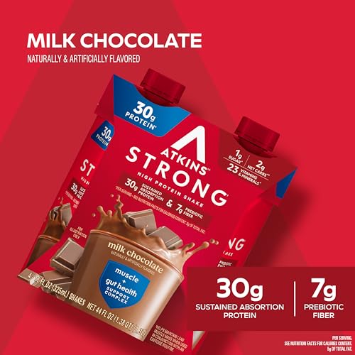Atkins Strong High Protein Shake, Milk Chocolate, 30g Protein, 12 Count X136