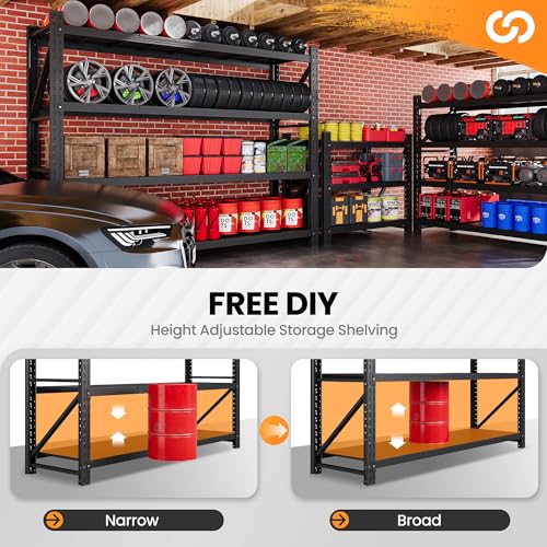 71" W Heavy Duty Steel Garage Shelving, 4-Tier Adjustable Storage Rack, Black C40455