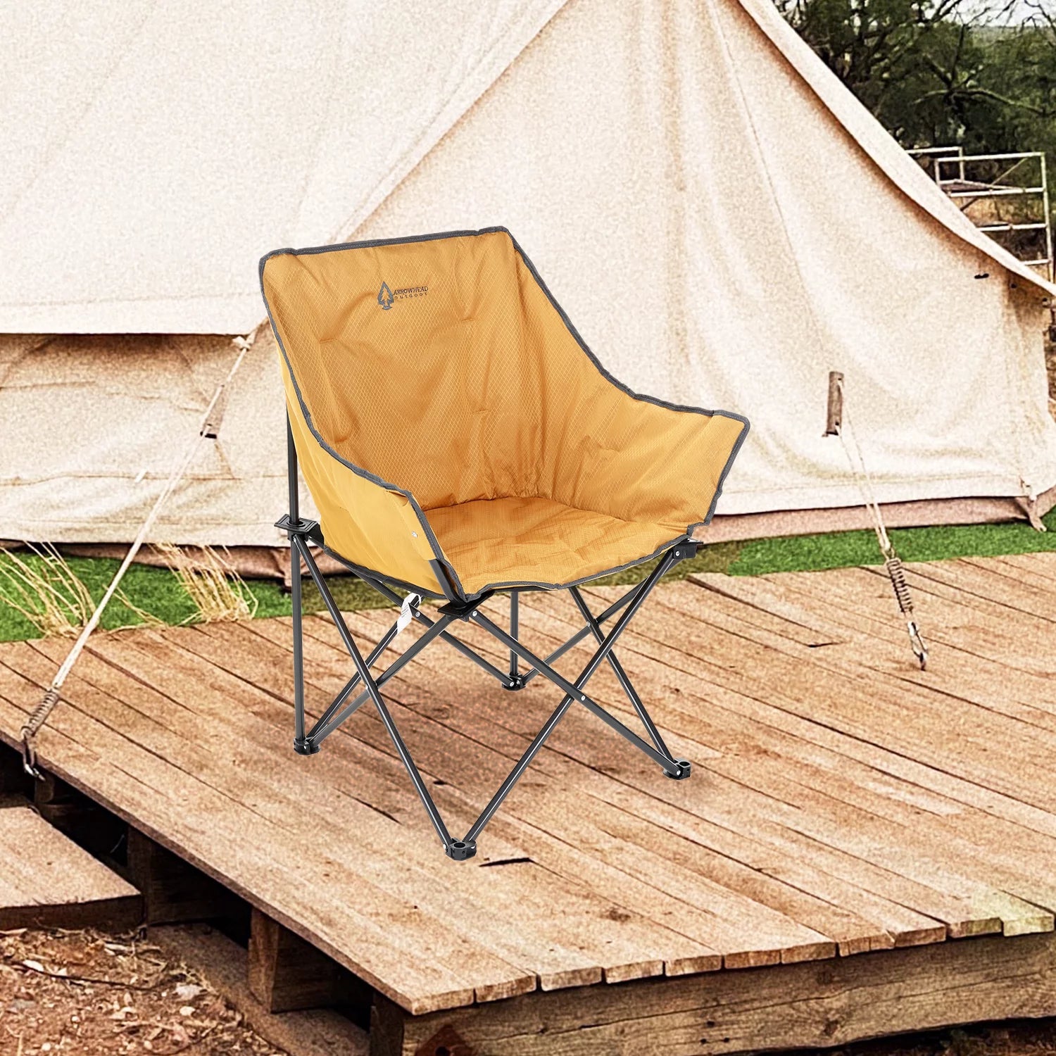 ARROWHEAD OUTDOOR Portable Folding Camping Quad Chair, Steel Frame, 250lbs Capacity, Tan B747798
