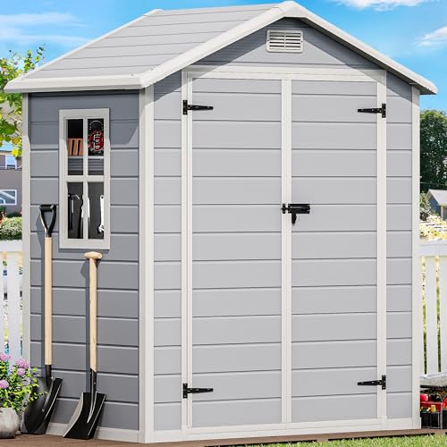 DWVO 6x4 FT Resin Storage Shed with Lockable Door and Window T823