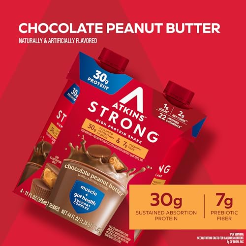 Atkins Strong High Protein Shake, Milk Chocolate, 30g Protein, 12 Count X136