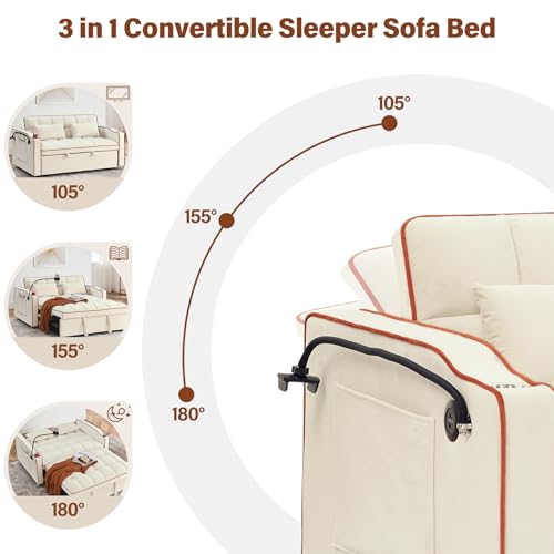 WIIS' IDEA Convertible Sofa Bed 3-in-1 Velvet Sleeper with Adjustable Backrest, Gray L188547