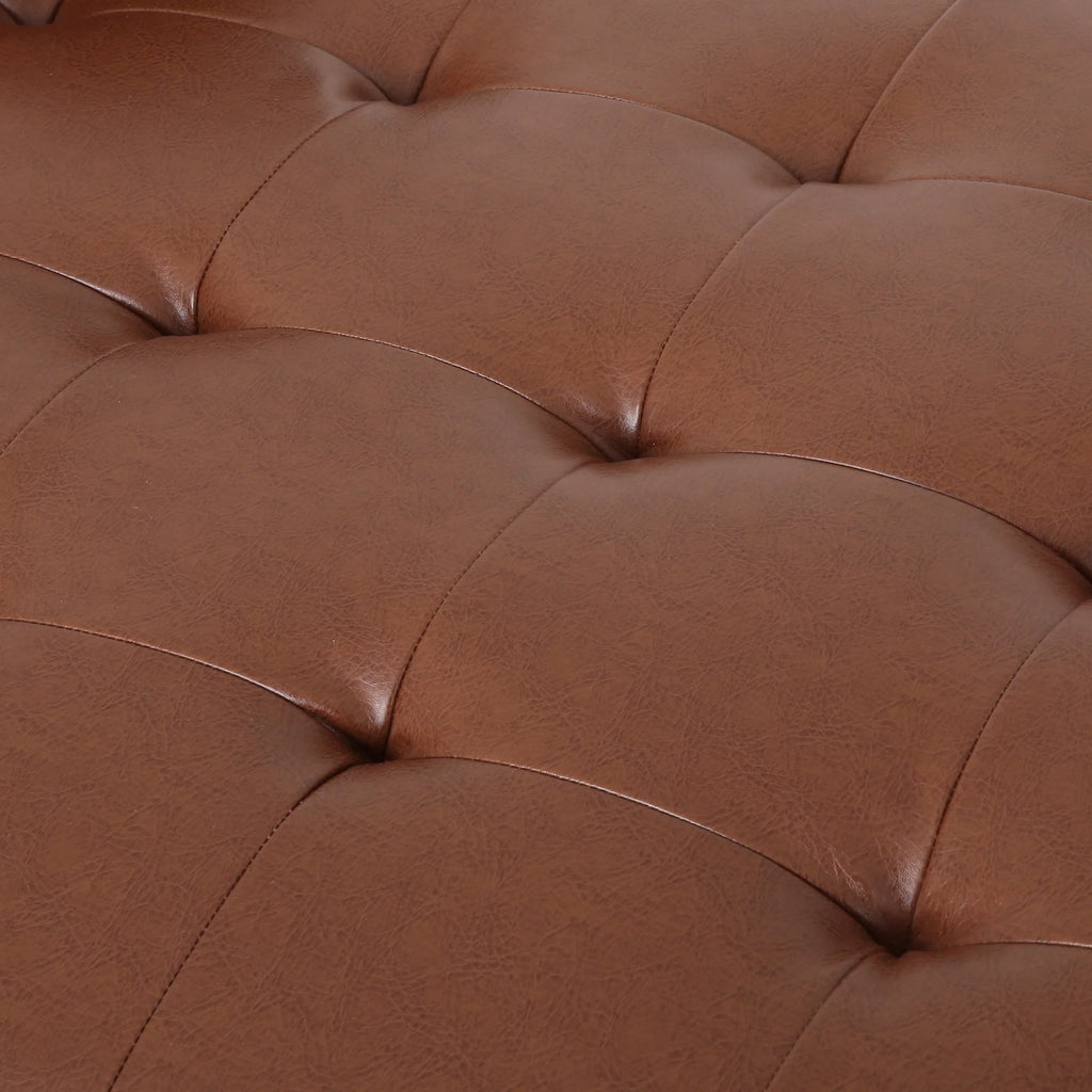 GDF Studio Hixon Faux Leather Tufted Chaise Lounge, Cognac Brown X215