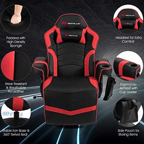 Goplus Massage Gaming Chair, Racing Recliner with Footrest, PU Leather N121