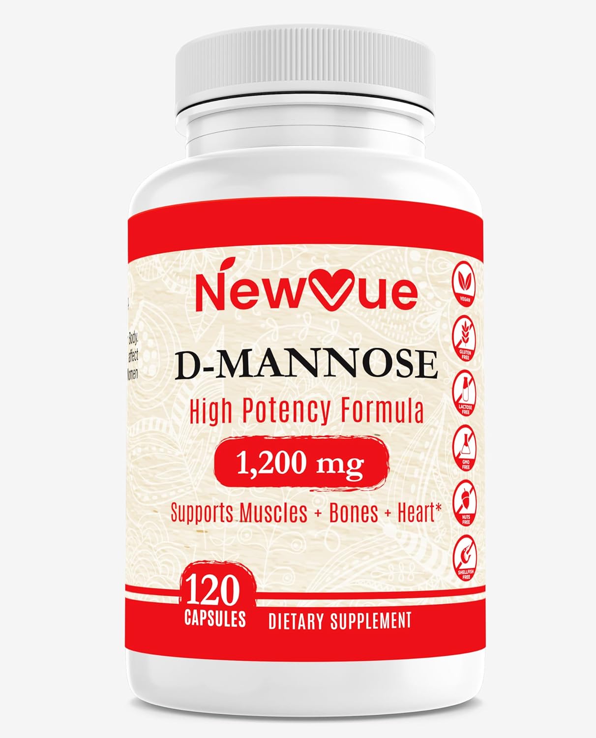 New Vue D-Mannose 1,200 mg Urinary Tract Health Supplement, 120 Veggie Capsules G87303
