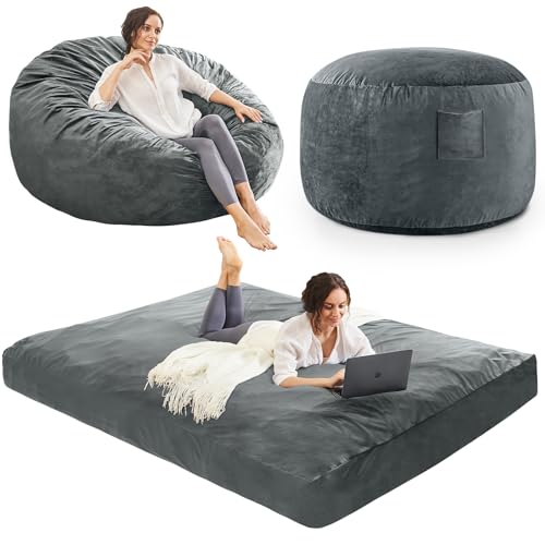 Giant Bean Bag Chair for Adults Convertible Bed with Microfiber Cover Charcoal G62613