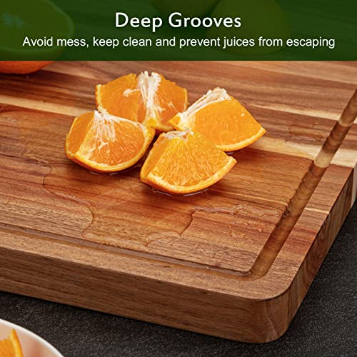 Acacia Wood Cutting Board with Handle and Juice Groove, 24x18 Inch C73804