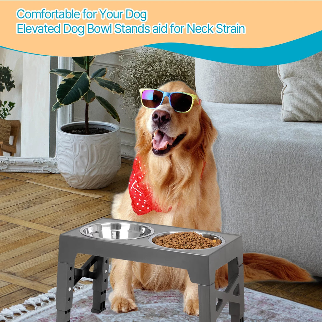 ZALALOVA Elevated Dog Bowls Stand with 2 Stainless Steel Dishes, Adjustable Height for Medium and Large Dogs G801