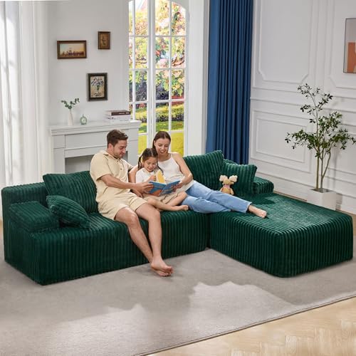 Modular Sectional Sofa L-Shape Couch with Oversized Chaise, Grey Stripe I49459